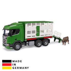 Bruder 3548 Scania Livestock Truck Toy with Bull