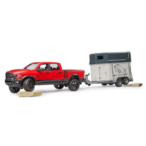 Bruder 2501 Juguete Camioneta Ram con Remolque de Caballo con Caballo