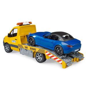 Bruder 2675 Juguete Furgoneta Grúa Plataforma con Auto Racing Azul