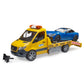 Bruder 2675 Juguete Furgoneta Grúa Plataforma con Auto Racing Azul