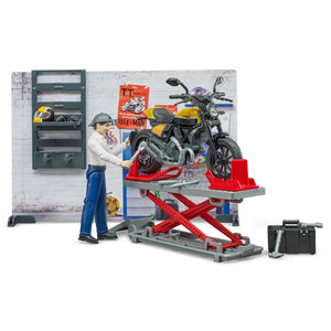 Bruder 62102 Toy Motorcycle Workshop with Mechanic