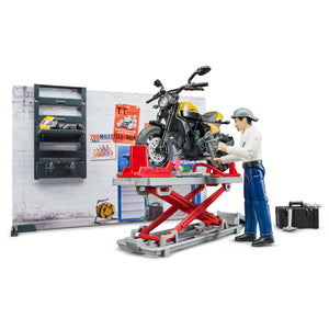 Bruder 62102 Toy Motorcycle Workshop with Mechanic