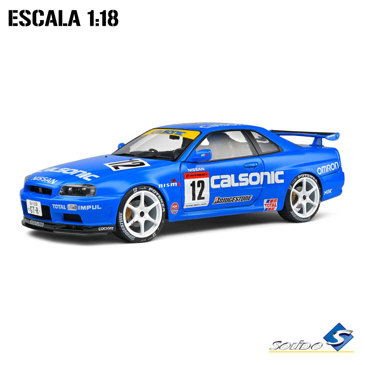 Sólido S1804307 Nissan GT-R (R34) Streetfighter Calsonic Escala 1:18