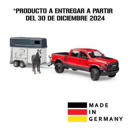 Bruder 2501 Juguete Camioneta Ram con Remolque de Caballo con Caballo