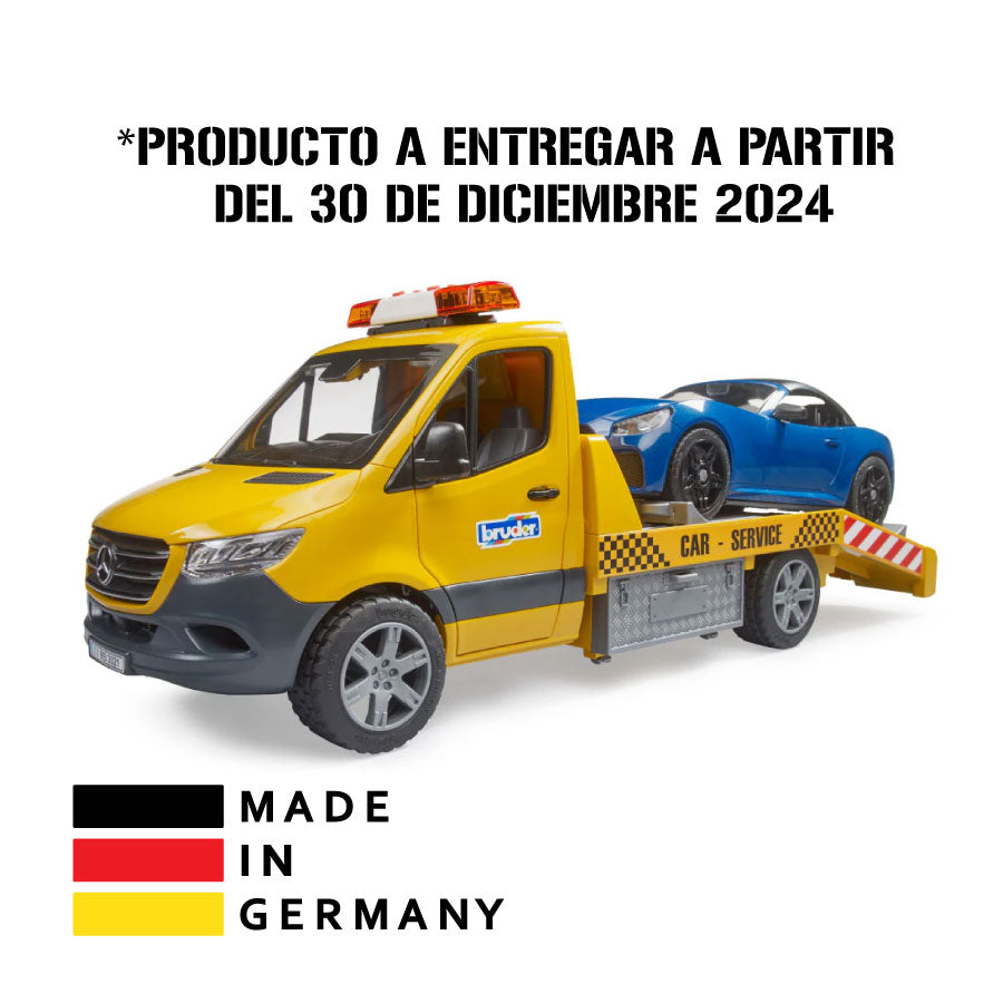 Bruder 2675 Juguete Furgoneta Grúa Plataforma con Auto Racing Azul